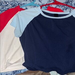 SHEIN Navy and Light Blue Crop Top
Red and white crop top. Bundle